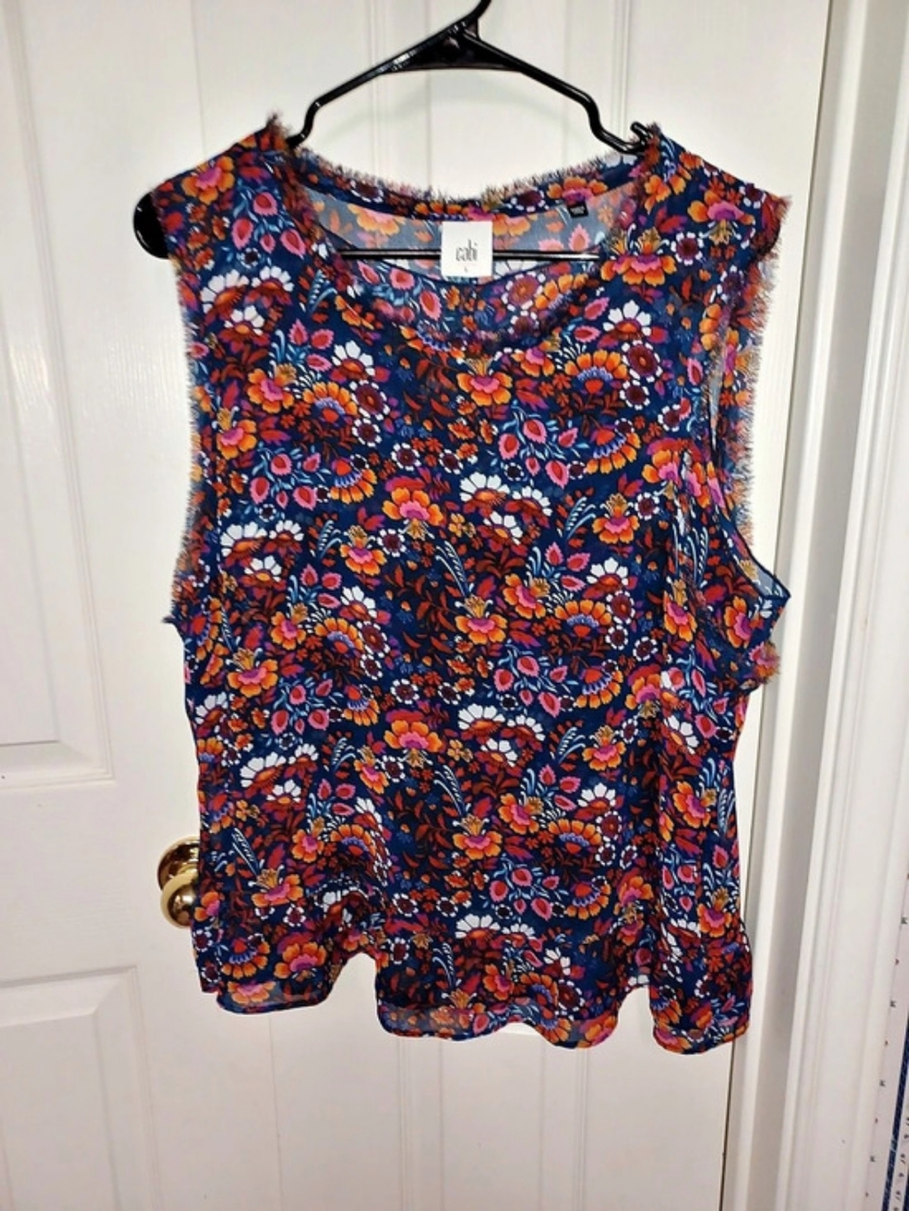 Cabi Floral Sleeveless Top in Blue & Orange Size Large